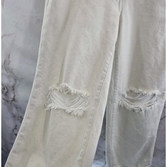 Free People Jeans Womens 27 Cream High Rise Boot Button Fly Distressed Rigid - Picture 9 of 13